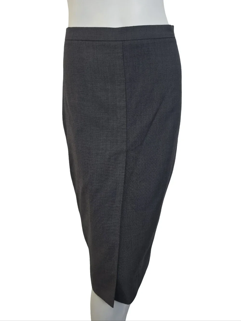 Vintage Max Mara Wool Micro Plaid Pencil Skirt Grey Black Small